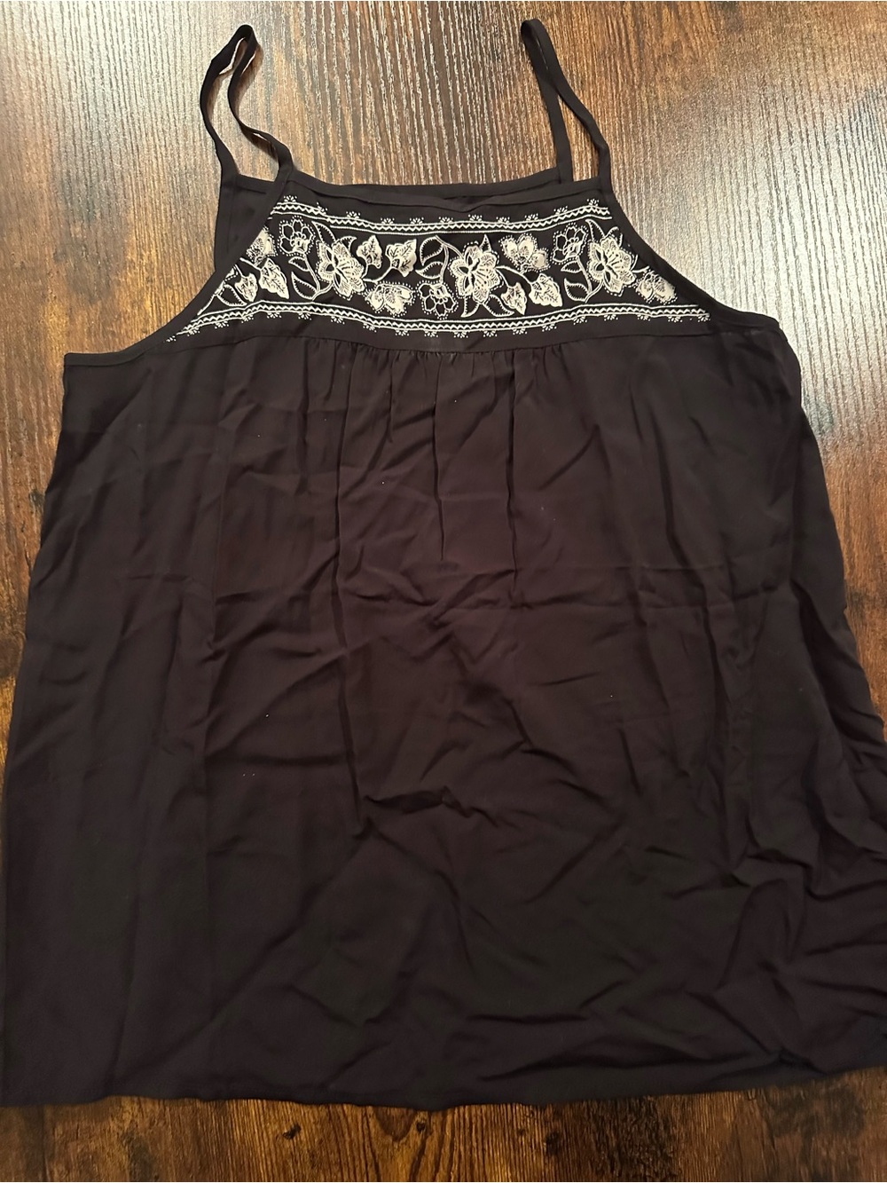 Old Navy Black Camisole with White Floral Embroidery